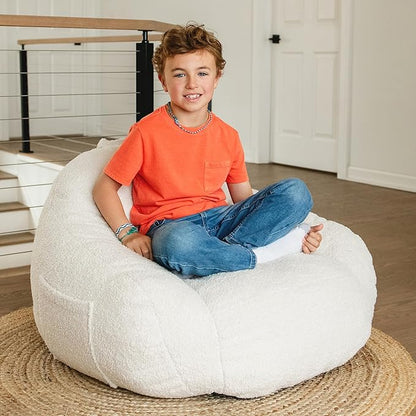 Big Joe Cloudberry Kids Foam-Filled Bean Bag Chair, Icing Teddy Boucle