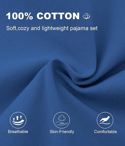 CF Women's 100% Cotton Pajama Sets Soft Short Sleeve Tops & Pants Comfy Sleepwear 2 Piece Lounge set with Pockets Loungewear