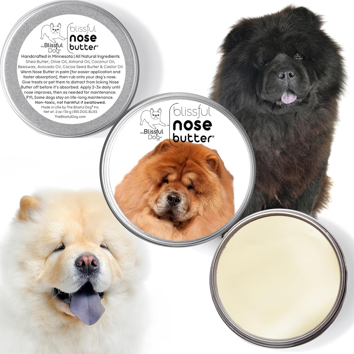 The Blissful Dog Chow Nose Butter for Dry, Cracked Skin, Lick-Safe Dog Nose Balm with Moisturizing Shea Butter, Almond, Olive, and Essential Oils, Pet Supplies, Uncented, 4 oz.