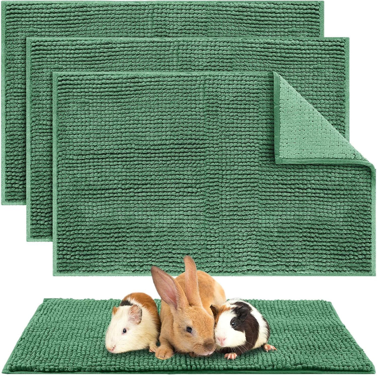 Amylove 4 Pcs Guinea Pig Cage Liner Guinea Pig Bedding Washable Fleece Pee Pads Reusable Small Animals Training Mat Small Animal Sleeping Bed for Bunny Hamster(Dark Green,16 x 24 Inch)