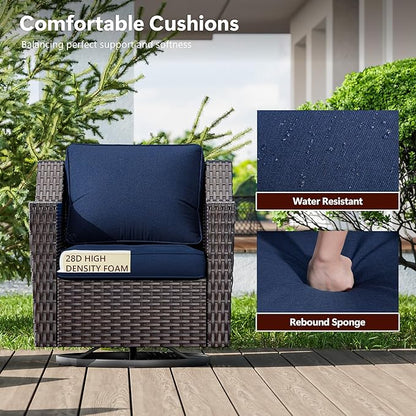 Wicker Patio Swivel Chairs, Outdoor Rocking Chair with Wide Armrest, Thickened Cushions, Patio Rattan Furniture for Deck, Porch Use