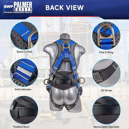 Fall Protection Hammerhead Kit I 5pt Safety Harness, 6' Double Leg Lanyard, 18" D-Ring Extender (Blue - XLG)