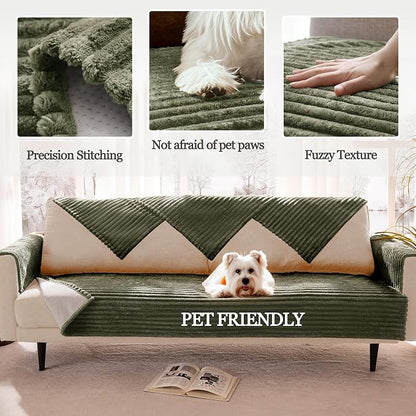 Waterproof Dual Non-Slip Couch Cover for Dogs, Fuzzy Soft Pet Couch Covers for 2 Cushion Sofa loveseat, Pet Friendly Soft Dog Bed Covers Sofa Cover Washable (Sage Green, 33" x 62" 1 Pack)
