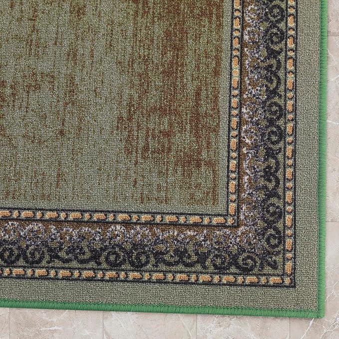 Antep Rugs Alfombras Bordered Modern 2x4 Non-Slip (Non-Skid) Low Pile Rubber Backing Kitchen Area Rug (Green, 2'3" x 4')