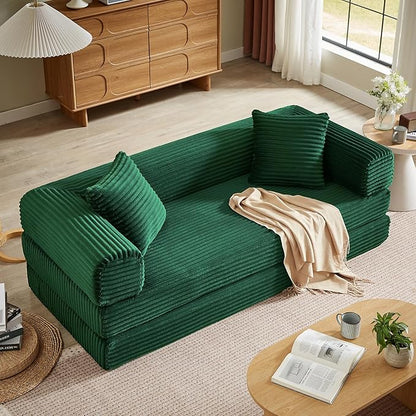 Boneless Couch Sofa Bed Sectional Couches for Living Room,Futon Cloud Couch with Sleeper Sofa,Sofas for Living Room Oversized Corduroy Upholstered (Green)