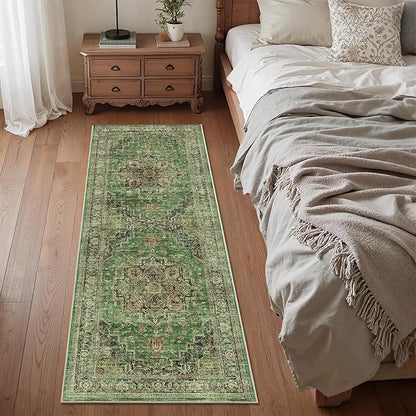 2x6 Vintage Runner Rug Low Pile Runners Non-Slip Machine Washable Rug Retro Distressed Print Lightweight Carpet for Hallway Kitchen Living Room Bedroom Laundry Room