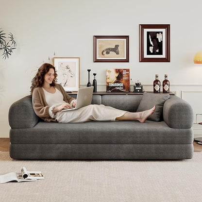 Boneless Couch Sectional Sofa,Convertible Sofa Bed with Sleeper Sofa,Futon Floor Couch Folding Sofas for Living Room,Bedroom,Apartment (Grey, 78.8''W)