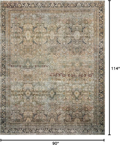 Loloi Layla Collection LAY-03 Olive/Charcoal 7'-6" x 9'-6" .13" Thick Area Rug, Soft, Durable, Vintage Inspired, Distressed, Low Pile, Non-Shedding, Easy Clean, Printed, Living Room Rug