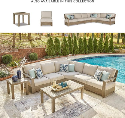 Signature Design by Ashley Silo Point Casual Outdoor Square Patio End Table with Slatted Styling, Multi-Step Finish, Eucalyptus Wood, 20.5" High, Brown