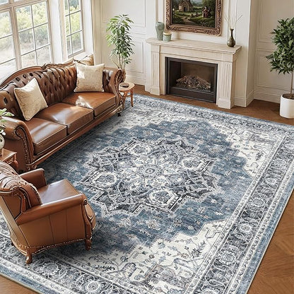 8x10 Area Rugs for Living Room Ultra-Soft Washable Rug Vintage Distressed Boho Area Rug, Non-Slip Low Pile Stain Resistant Carpet for Bedroom Dining Room Kitchen Office