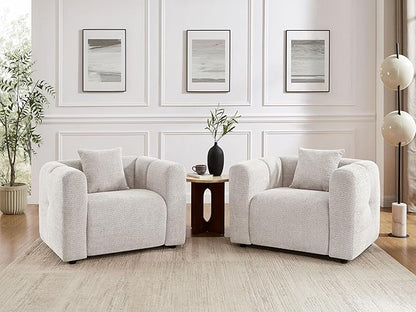 VANOMi 42" Width Accent Chair for Living Room, Modern Lounge Chair with Pillow, Comfy Upholstered Boucle Single Sofa Chair for Living Room (Light Khaki)