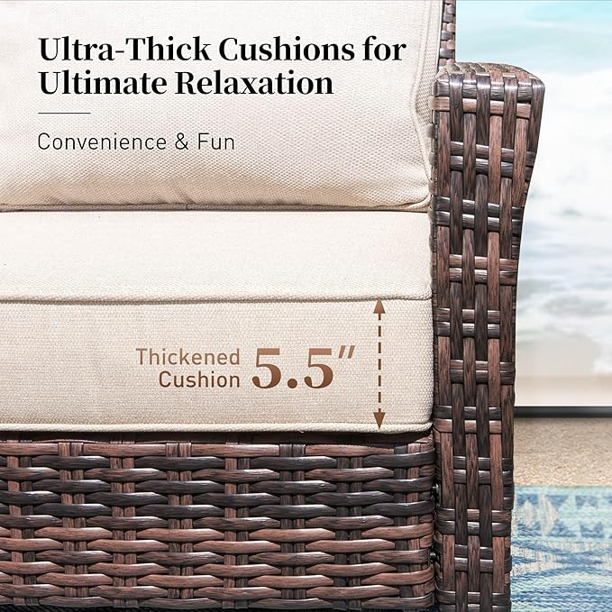 SUNSHINE VALLEY Patio Wicker Swivel Chairs Set of 2, Outdoor High Back Chairs with 5.5" Waterproof Cushions, Outdoor Furniture Set for Deck Porch and Yard, Peacock Blue