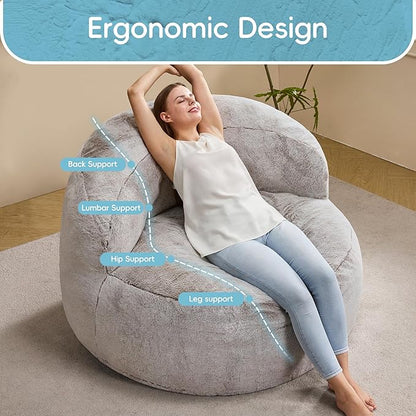 Hobestluk Bean Bag Chair Giant Bean Bag Chairs for Adults Big Bean Bag Chair with Memory Foam Filler Adults Large Beanbag with Faux Fur Cover for Bedroom (Plush Brown,Oversize)