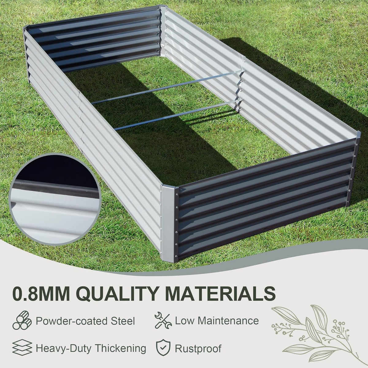 Domi Raised Garden Beds Outdoor, 6x3x1.5Ft Thickening Tall Metal Rectangular Deep Root Box Planter for Vegetables, Flowers, Herbs, and Succulents 1.5" Deep w/ 192 Gallon Capacity - Silvery