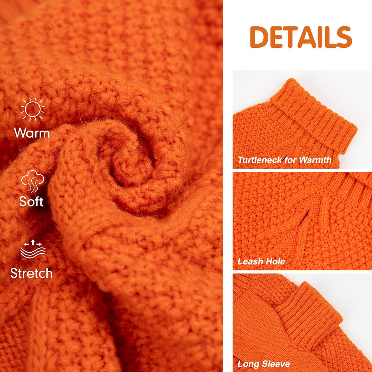 cyeollo Dog Sweater Pullover Turtleneck for Dogs, Classic Knitwear Fall Winter Cold Weather Dog Clothes Warm Pet Apparel Small Medium Large Pet Sweaters, Orange XL