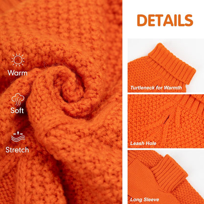 cyeollo Dog Sweater Pullover Turtleneck for Dogs, Classic Knitwear Fall Winter Cold Weather Dog Clothes Warm Pet Apparel Small Medium Large Pet Sweaters, Orange XL