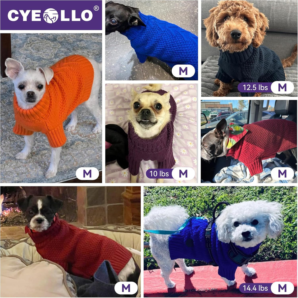 cyeollo Dog Sweater Pullover Turtleneck for Dogs Girl, Classic Knitwear Fall Winter Cold Weather Pet Clothes Warm Pet Apparel Small Medium Large Dog Sweaters, Burgundy M