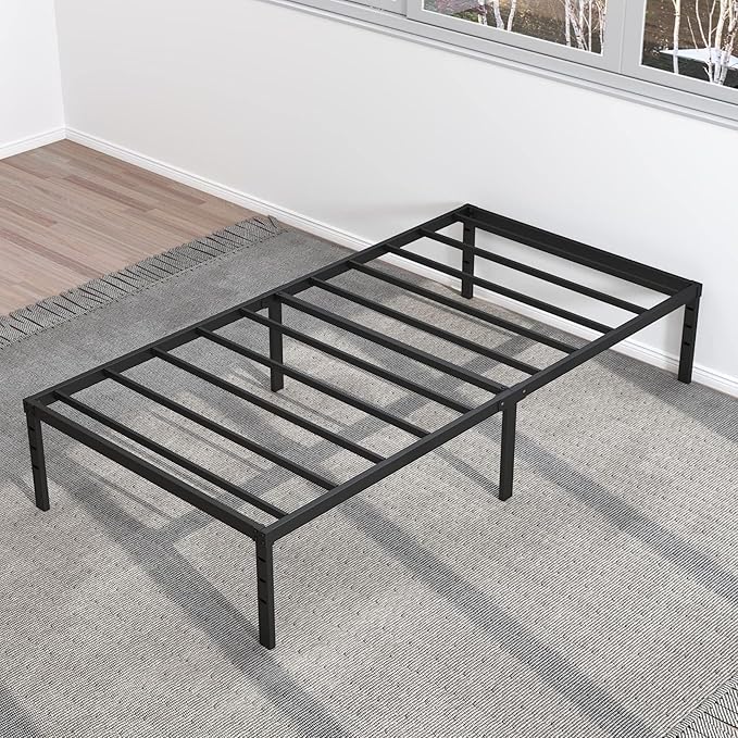 Twin XL Bed Frames No Box Spring Needed, 14 Inch Heavy Duty Metal Twin XL Platform Bed Frame Support Up to 2500 lbs, Easy Assembly, Noise Free, Black
