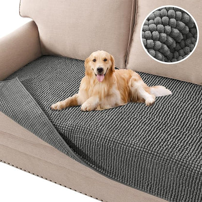 H.VERSAILTEX Plush Chenille Pet Couch Covers for Sofa Thick Soft Sofa Cover for 3 Cushion Couch Anti Slip Couch Cover Furniture Protector for Dog, Pet, Cat (35" x 74", Grey)