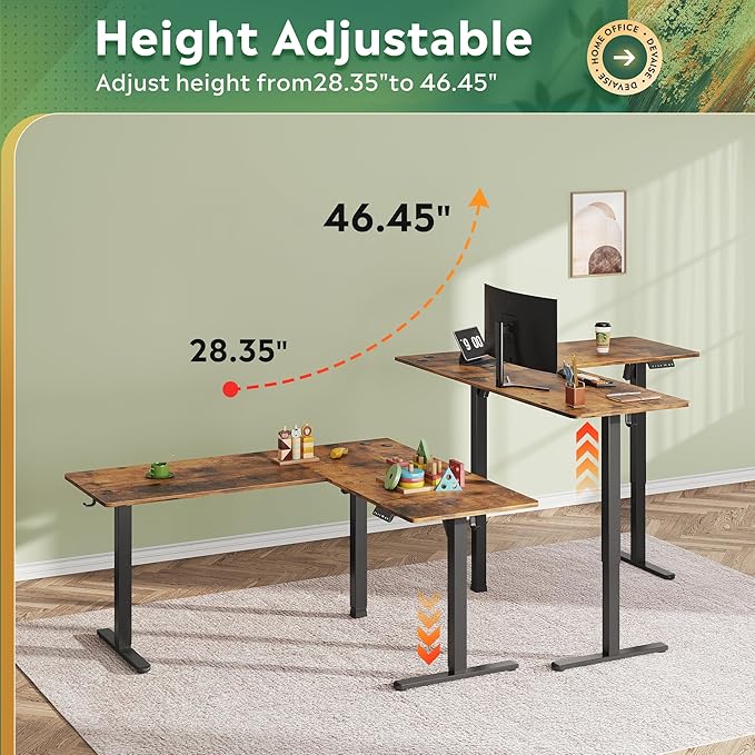 DEVAISE L Shaped Standing Desk Adjustable Height, Dual Motor Electric Corner
