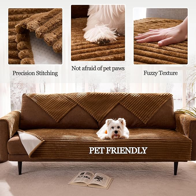100% Waterproof Couch Arm Covers 2pcs, Fuzzy Chair Arm Covers Thick Soft Recliner Chair Armrest Protectors, Non-Slip Couch Armrest Cover Pet mats for Sofa (Coconut, 22" x 22" 2 Pack)