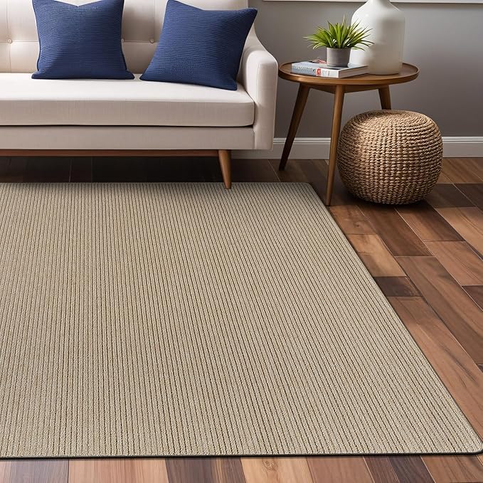 Non Slip Beige Solid Rubber Back Thing Rug for Living Room 5x7 Area Rugs for Kitchen, Rugs for Bedroom, Stain Resistant Easy Cleaning Non Shedding Carpet Beige 5 x 7