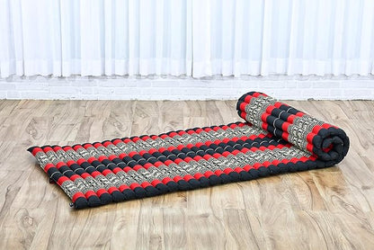 Leewadee - Foldable Floor Mattress - Japanese Roll Up Futon -Trifold Tatami Mat- Guest Floor Bed - Camping Mattress - Thai Massage Mat, Kapok Filled, 75 x 28 inches, Black Red