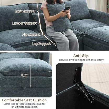 Abbrevi 27" Large Square Ottoman with Storage, Modern Upholstered Footrest with Anti-Slip Legs for Couch Coffee Table Living Room, Bedroom, Entryway, Chenille Blue