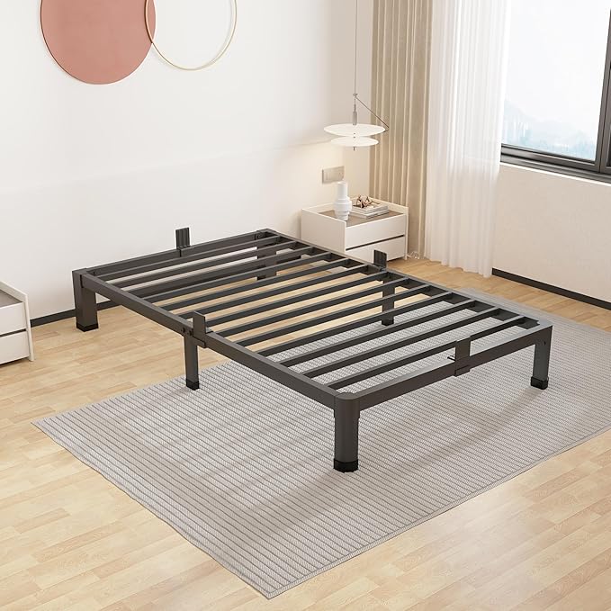 ROIL 10 Inch Twin Bed Frame with Rounded Corner Low Profile Metal Platform 3500LBS Heavy Duty Steel Slats No Box Spring Needed Noise-Free Easy Assembly