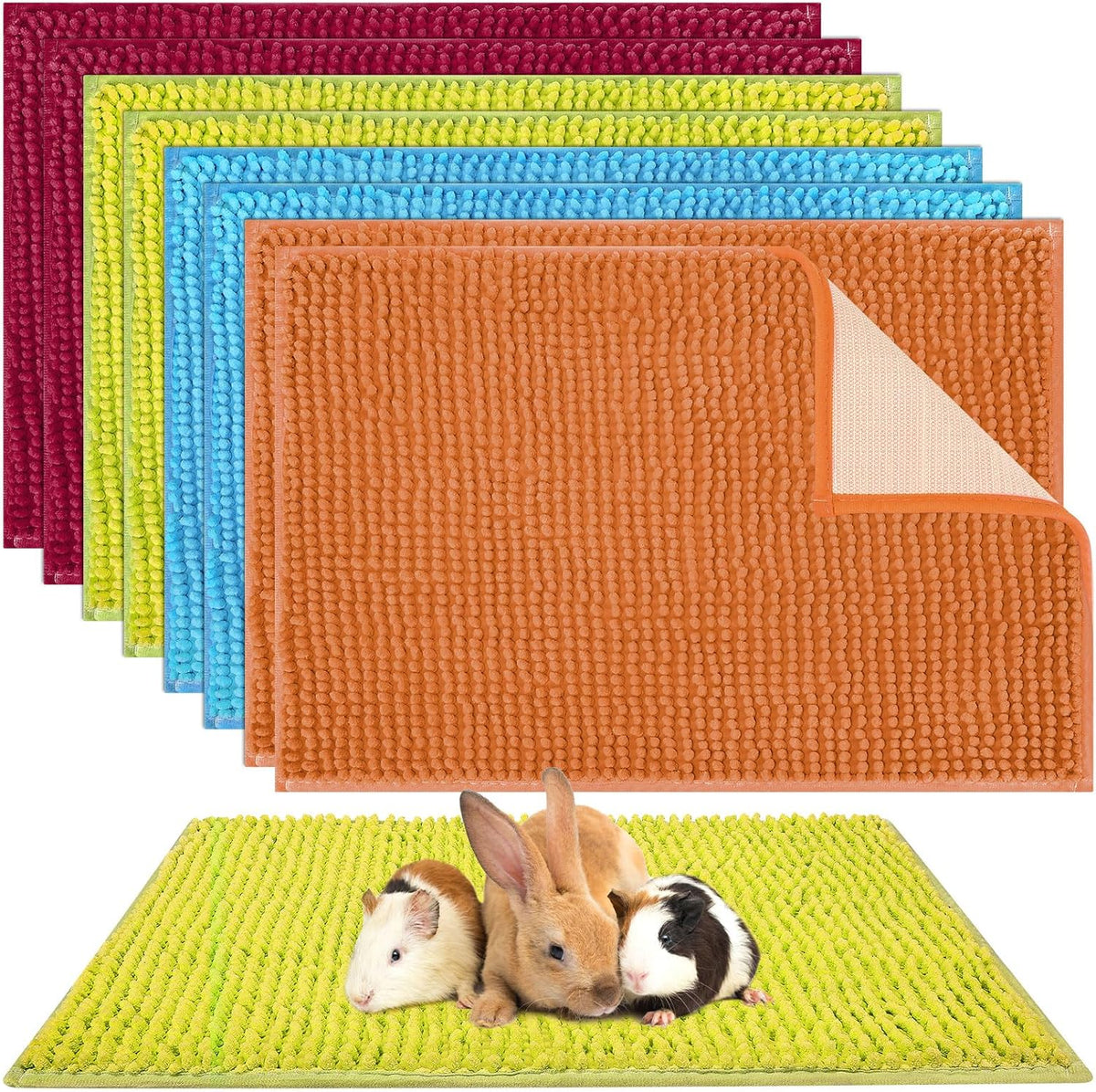 Barydat 8 Pcs Guinea Pig Cage Liner for Guinea Pig Cage Bedding Reusable Rabbit Mat Pad Washable Training Pad Animal Sleeping Bedding Mat(16x12'',Champagne, Lake Blue, Dark Purple, Grass Green)