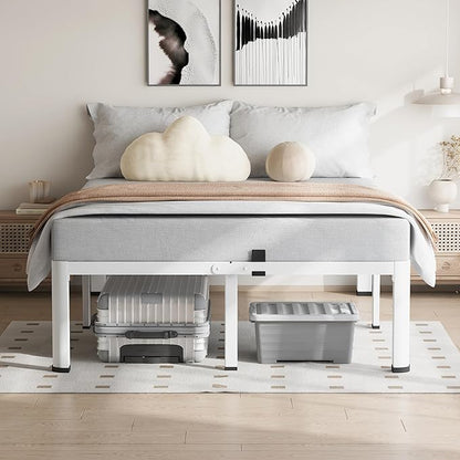 18 Inch King Size White Bed Frame, 3500Lbs Heavy Duty Metal Platform with Round Corner Legs Mattress Slide Stopper, Steel Slat Support No Box Spring Needed, Noise Free, Non-Slip, Easy Assembly