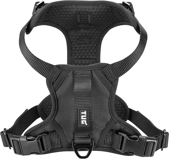 TUG No-Pull Dog Harness, 2 Leash Clips + Padded Handle (Medium, Black) | Water-Resistant Padded Interior | No-Pull Front Clip | Padded Back Handle | Adjustable Straps