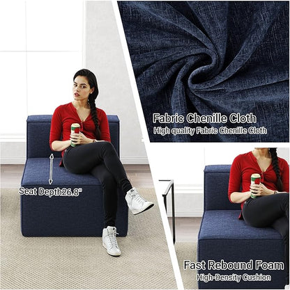 38“ Modular Sectional Sofa Convertible Cube Couch Seat Set, Combine L-Shaped U-Shaped, Free Assembly, Space-Saving for Living Room, Thick Foam Fabric Chenille Blue (Only Armless)
