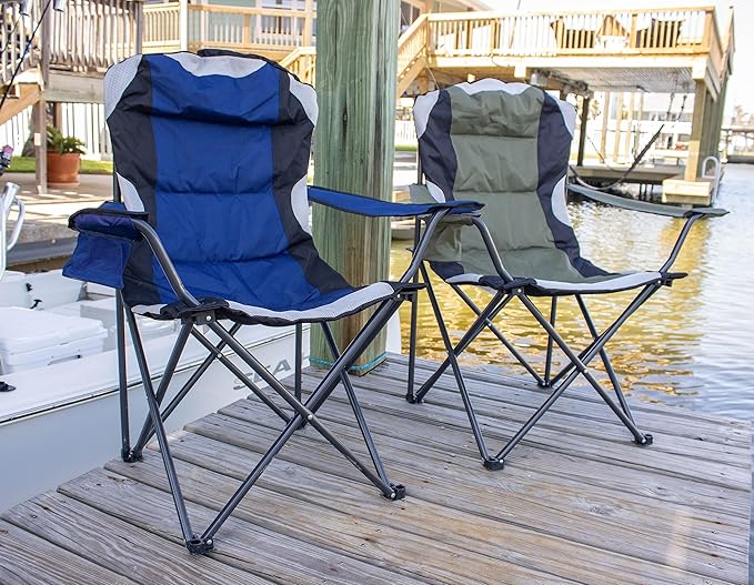 Internet's Best Padded Camping Folding Chair - Comfortable Outdoor Sports Chairs w/Cup Holder, Portable Carry Bag - for Beach, Park, Soccer, Baseball, Softball, Picnic, Adults - Green 2 - Pack