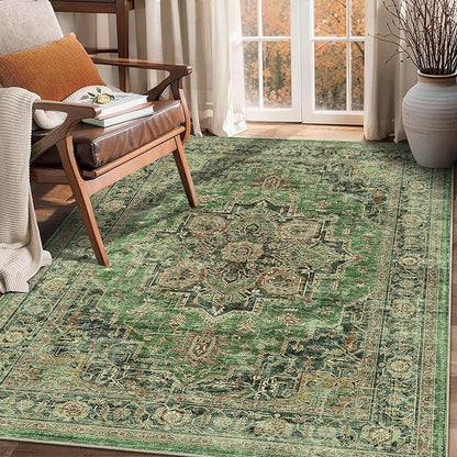 3x5 Area Rug Vintage Rugs for Indoor Entrance Stain Resistant Washable Entryway Rug Ultra Soft Low Pile Lightweight Carpet Faux Wool Rugs for Living Room Bedroom Playroom Home Office