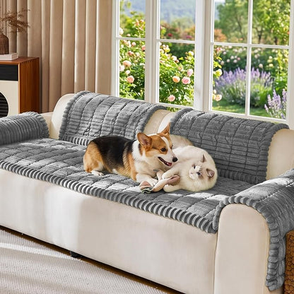 FUANGUI Waterproof Couch Cover Sofa Cover for Dogs and Pets Sofa Protector | Non-Slip Washable Fuzzy Soft Cat Bed Sofa Slipcover for 2-3 Cushion Couch Sofa Pet Friendly, Grey, 27.6" x 59.1", 1 pcs