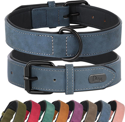 Didog Soft Padded PU Leather Dog Collar, Breathable and Adjustable Dog Collar for Large Dogs, Comfortable for Daily Walk, Blue, XL Fit Neck 17-21"(44-71 lbs)