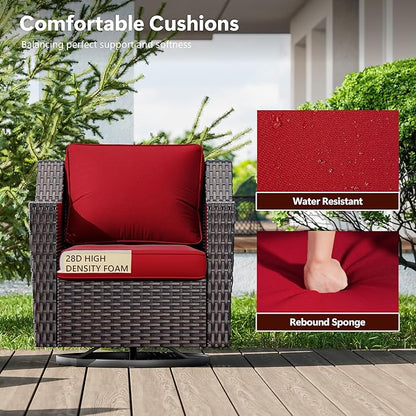 3 Pieces Wicker Patio Furniture, Luxury Outdoor Rattan Furniture with 2 Patio Swivel Chair,Side Table, Wide Armrest, Thickened Cushions, Ideal for Deck, Porch Use