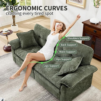 84" Loveseat Sofa, Modern Couches for Living Room,Double-Layer Cushion Cloud Couch with Deep Seat,Super Comfy Chenille Sofas,Sturdy Frame, Easy Assembly for Bedroom, Apartment, Office, Green