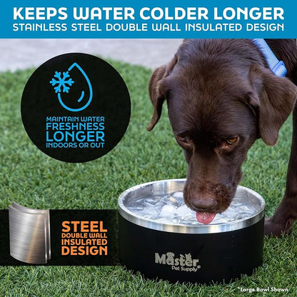 Master Pet Supply Stainless Steel Dog Bowls - 25 oz, Heavy Duty - Bone White, Double Wall Extra-Thick Insulated, Non-Slip Pet Water Bowl for Dogs, Cats & Pets, Anti Rust Metal, Dish Washer Safe