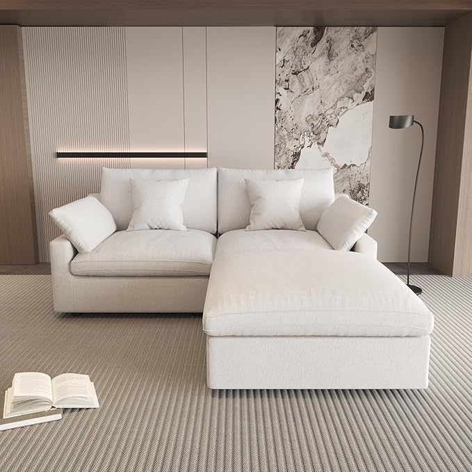 WJShome 83" Cloud Couch Sectional for Living Room, Down Filled Modular Sectional Sofa,L Shaped Sofas with Ottoman,Convertible Couch, Sofa Covers Washable&Replaceable,White