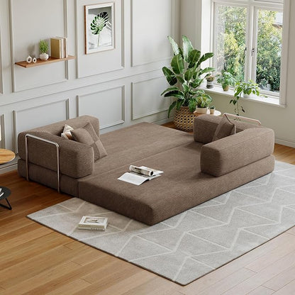78.8''Convertible Sleeper Sofa Bed,Compressed Floor Boneless Couch,Modular Modern Corduroy Sofa for Living Room Bedroom -with Fixed-Shape Frame and Support Armrest,Easy Assembly(Brown)
