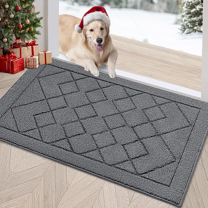 REFETONE Indoor Doormat, Front Back Door Mat 20"x32" Rubber Backing Non Slip Mats, Absorbent Washable Entrance Doormat for Entryway, Resist Dirt Low-Profile Inside Floor Mats for Muddy Shoes, Grey