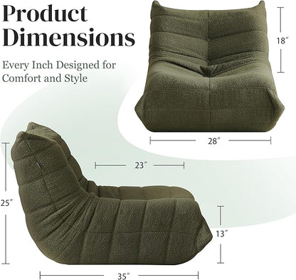 Bean Bag Chair, Fireside Chair Bean Bag Sofa for Adults, Bean Bag Chairs for Teens with High-Resilience Foam, Memory Foam & Non-Slip Base Bean Bag for Living Room, Bedroom, Office (Teddy, Green)