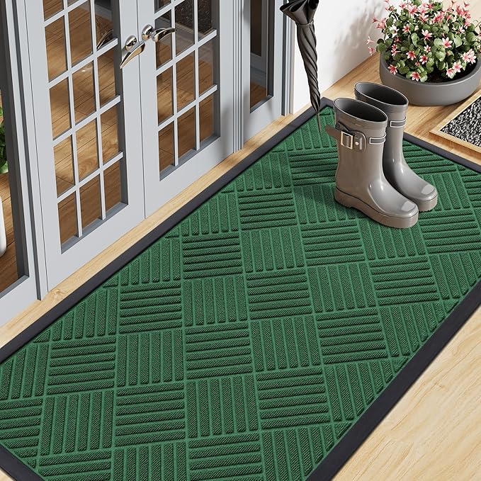Smiry Front Door Mat Outside Entrance, Heavy Duty Outdoor Indoor Natural Rubber Doormat, Non Slip, Trap Dirt and Moisture, Easy Clean, Low Profile Patio Porch Entryway Mat, 71x23, Green