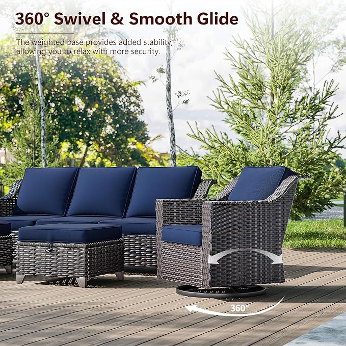 Wicker Patio Swivel Chairs, Outdoor Rocking Chair with Wide Armrest, Thickened Cushions, Patio Rattan Furniture for Deck, Porch Use
