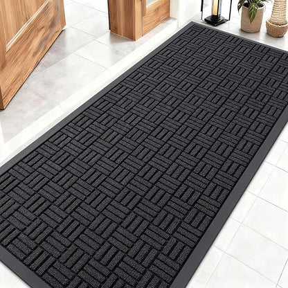 OLANLY Front Door Mat Outside Entrance 59x23, Absorbent, Heavy Duty Sturdy Natural Rubber Doormat Indoor Outdoor, Stain and Fade Resistant, Non-Slip Backing Low Profile Floor Mat for Entryway, Black