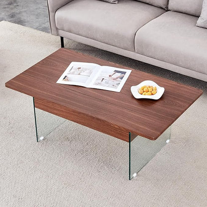 HanStrong 43.3" Lift-Top Coffee Table with Storage,Marble & Tempered Glass Space-Saving for Living Room,Office,Dark Brown