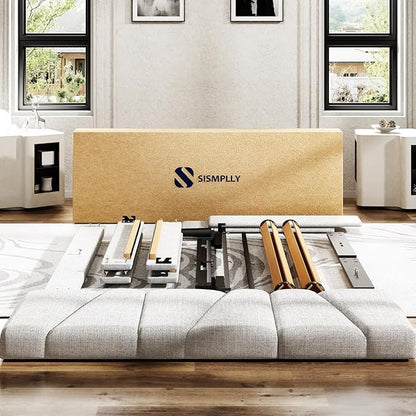 Full Size Platform Bed Frame with Upholstered Headboard, Wooden Slats Support, Noise Free, No Box Spring Needed, Easy Assembly, Light Grey, Linen