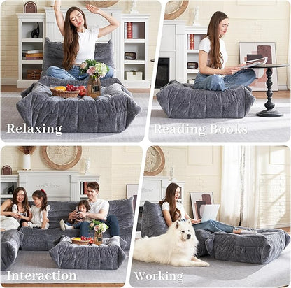 HABUTWAY Bean Bag Ottoman,Foot Rest,Fireside Chair Memory Foam Lazy Bean Bag Sofa for Living Room,Bedroom,Dorm,Office (Ottoman-Grey)